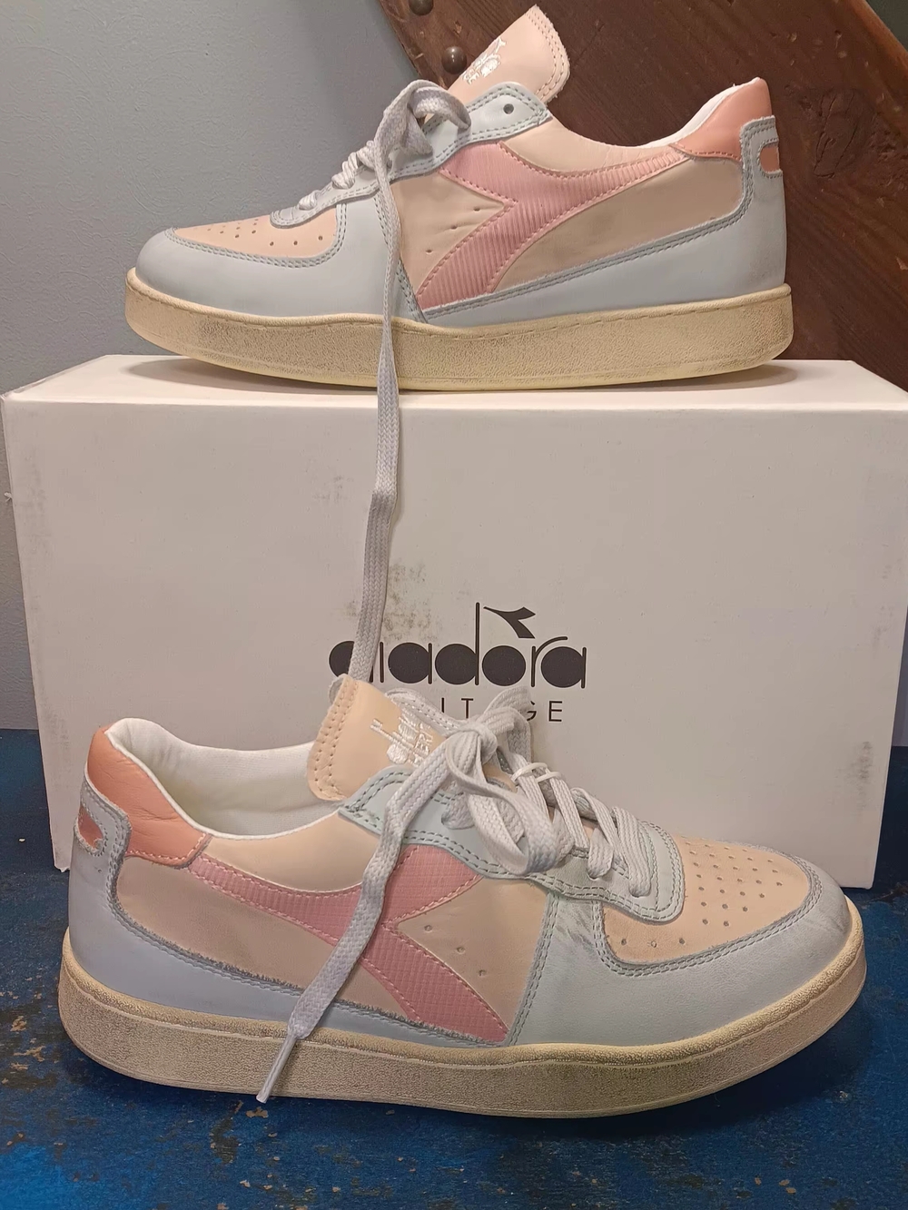 Diadora Low-Top Sneakers in Pastel Pink, Blue & Cream